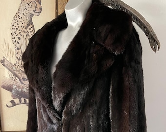 Vintage Dark Mahagony Ranch Nerz Mantel - Großer Kragen