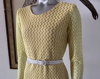 Dan Lee Couture Yellow Knit Long Sleeve Dress