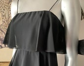 I Magnin Tiered Black Chiffon Strap Cocktail Dress