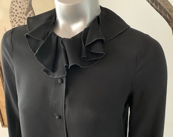Mrs. H. Winter Black Ruffle Collar Button Up Yesterday's News