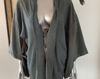 Vintage Silk Kimono Jacket with Tiny Dot Print