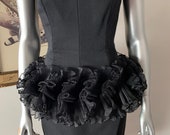 Black Textured Sleeveless Cocktail Dress with Ruffled Waist