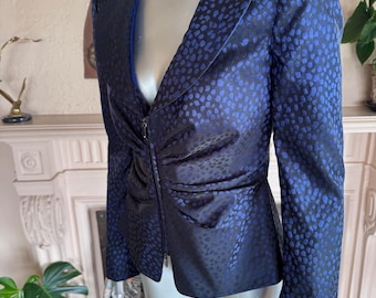 Armani Collezioni Navy Damask Dot Ruched Zip Up Jacket