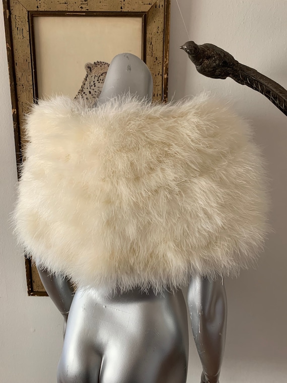 Vintage White Marabou Shoulder Wrap