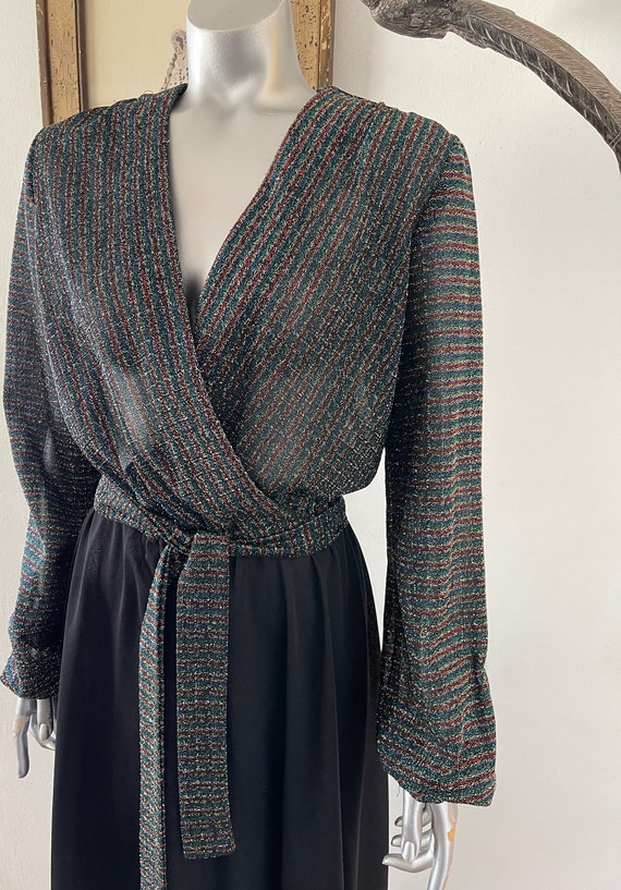 1970s Metallic Stripe Wrap Dress