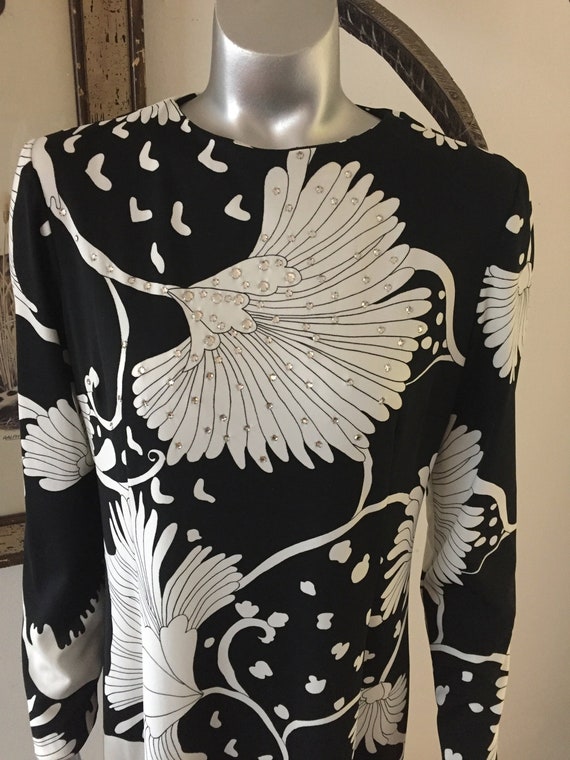 70s Bold Print Anne Fogarty Rhinestone Maxi Gown