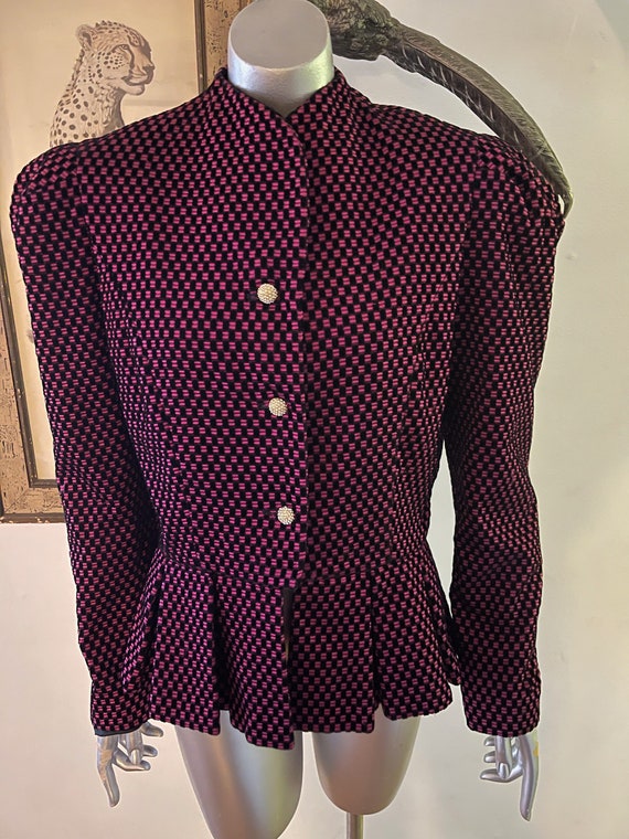 Pink and Black Checkered Velvet Fitted Jacket with