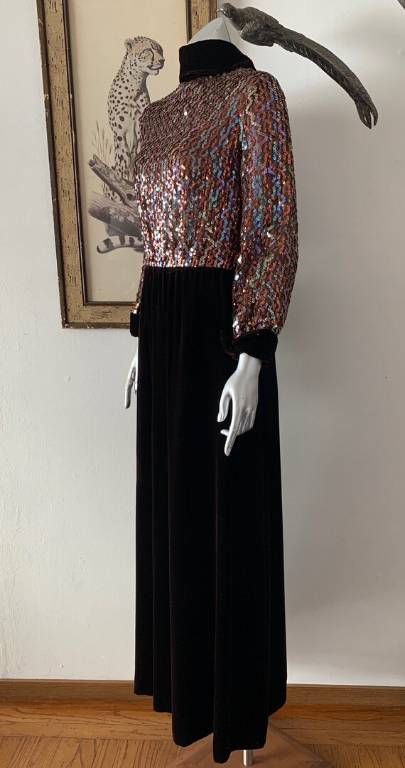 Fabulous 70s Evening Gown in Velvet and Sequins - image 8