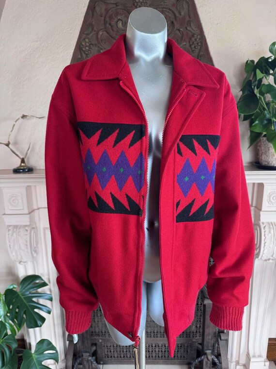 Pendleton High Grade Westernwear Red Wool Zip Up … - image 2