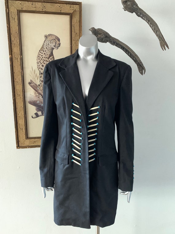 Long Black Fitted Jacket with Striking Beading