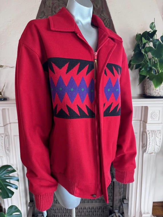 Pendleton High Grade Westernwear Red Wool Zip Up … - image 3