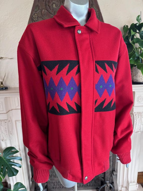 Pendleton High Grade Westernwear Red Wool Zip Up … - image 4