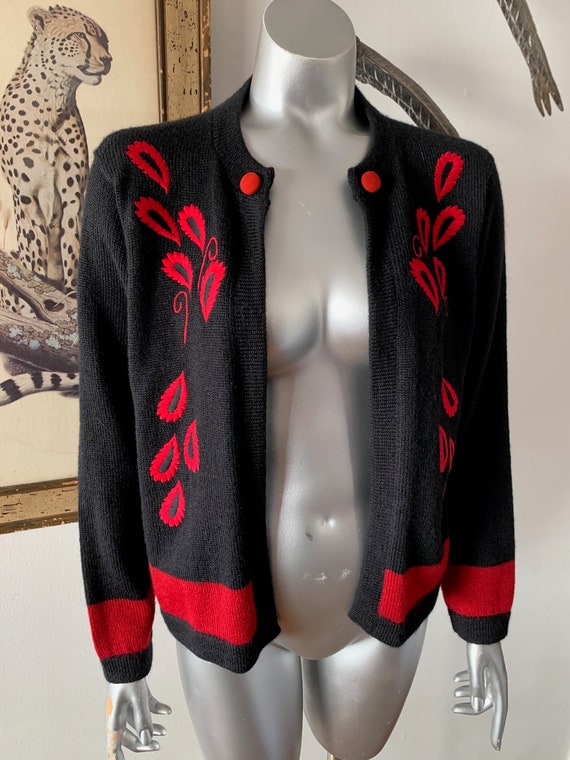 Vintage Alpaca Cardigan with Red Embroidery