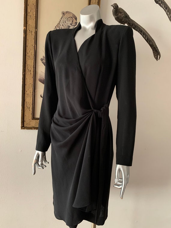 1940s Style Black Crepe Wrap Dress