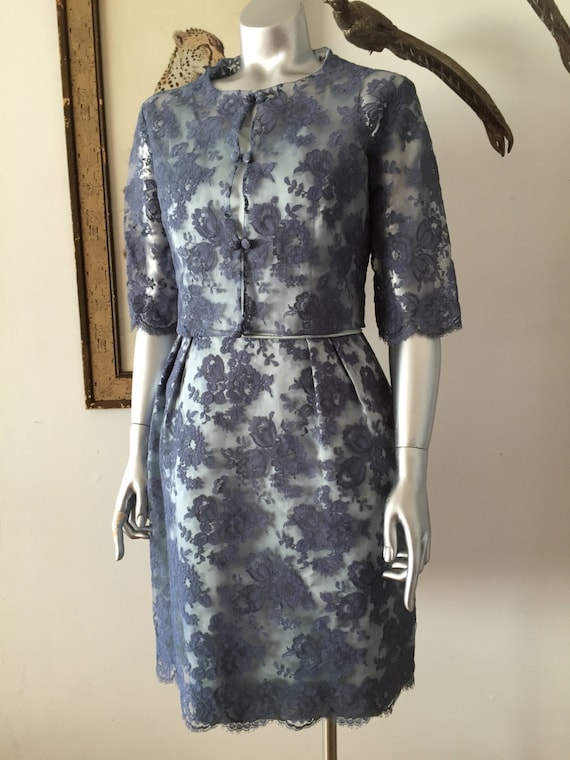 Wonderfully Elegant 1950s Blue Lace Dress and Jack