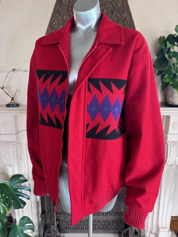 Pendleton High Grade Westernwear Red Wool Zip Up … - image 1