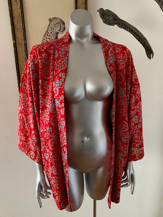 Vintage Red Silk Kimono Jacket - image 7
