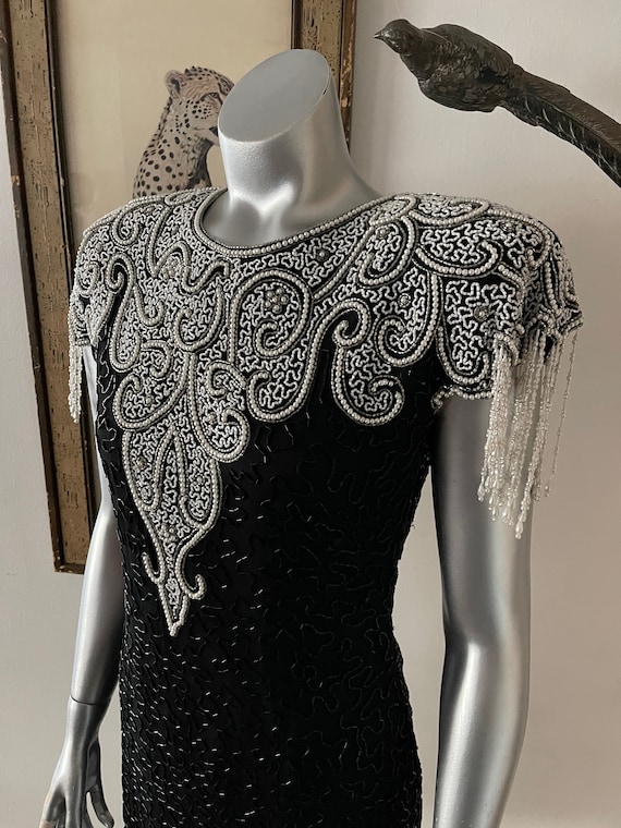 Trophy Scala Beaded Black and White Party Dress