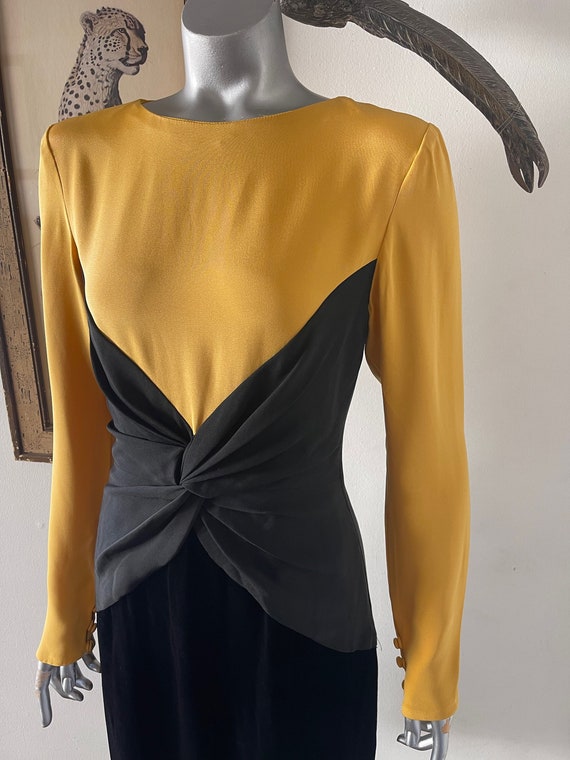 Bill Blass Vintage Black and Yellow Cocktail Dress