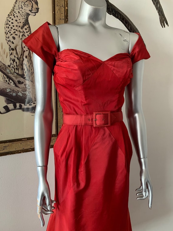 Gorgeous 1950s Off Shoulder Red Party Gown