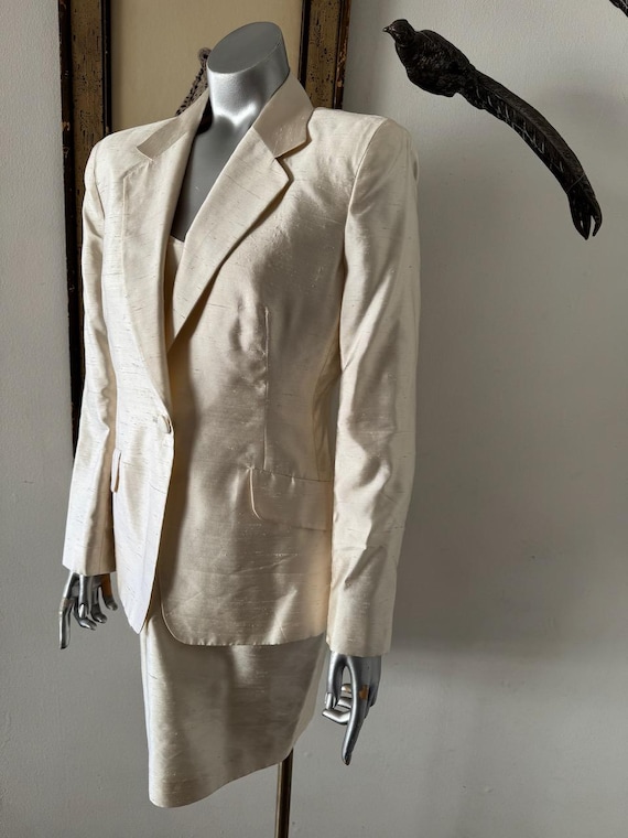 Donna Karan White Silk Dress and Blazer Set Donna Karan White Silk Dress and Blazer Set