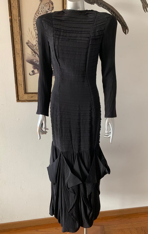 Unique Pleated Black Long Witchy Dress
