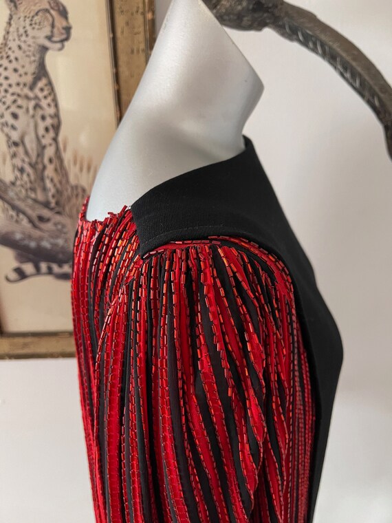 Bob Mackie Black Party Dress with Red Beaded Coco… - image 7