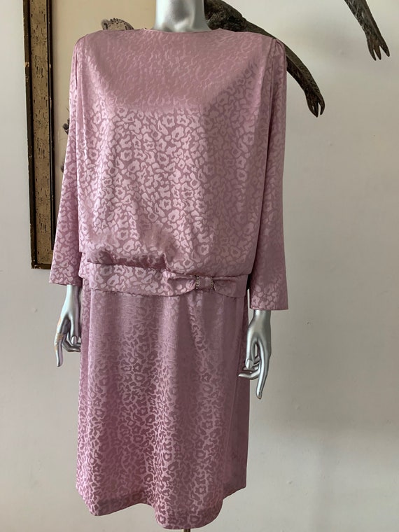 Animal Print Drop Waist Mauve Dress with Rhineston