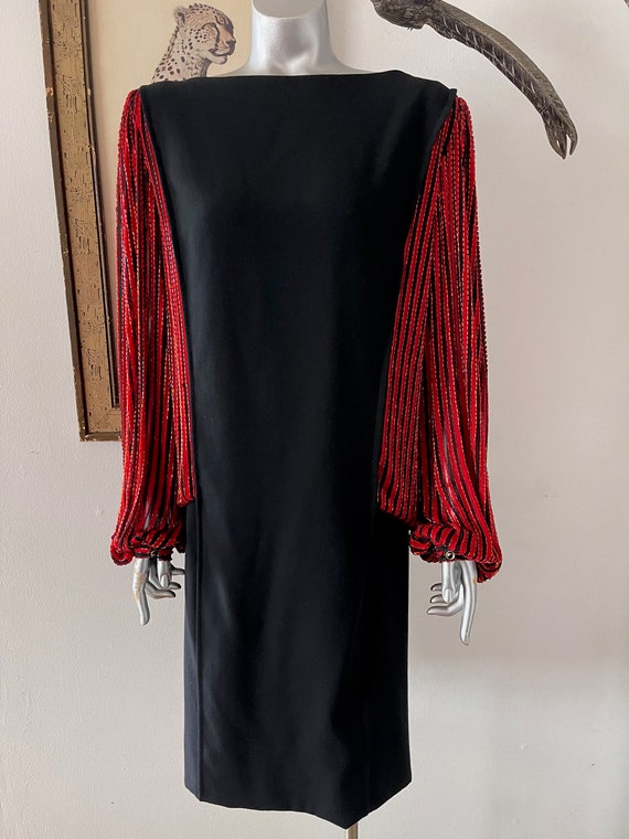 Bob Mackie Black Party Dress with Red Beaded Coco… - image 2