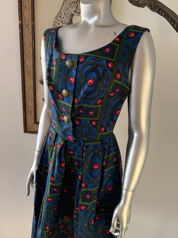 1960s German Rose and Frame Print Dress