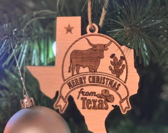 Merry Christmas from Texas Christmas Ornament files - Laser Ready SVG file for engrave and cut
