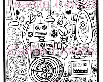 Robot Crew PRINTABLE Coloring Page robots, fun, hobbies, activities, imagination (instant download) 8.5x11”
