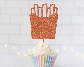 Glitter French Fries Cupcake Toppers, Fast Food Party, Fry Themed Birthday, Snack Bar Decor, Retro Diner Party, Picnic Party, Junk Food