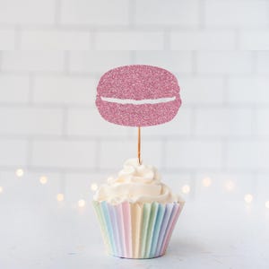 Glitter Macaron Cupcake Toppers, Paris Theme, Tea Party Decor, French Bakery, Sweet Treats, Elegant Dessert, Macaron Cookie, Baking Party