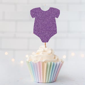 Glitter Baby Bodysuit Cupcake Toppers, Baby Shower, Gender Reveal, Newborn Party, Baby Sprinkle, Welcome Baby, Boy Girl Celebration Decor