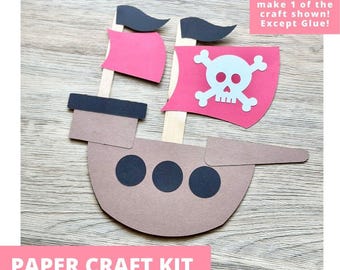 Pirate Ship Paper Craft Kit, Pirate Arts & Crafts Kit For Kids, Pirate Craft Kit, Pirate Art Kit, Pirate Party Favors, Pre-Cut Crafts
