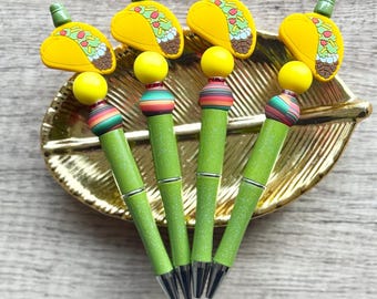 Taco Beaded Pen, Fiesta Taco Beaded Pen, Happy Taco Beaded Pen, Beaded Ink Pen, Ink Pen Gift, Office Gift, Journaling Gift