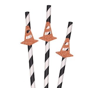 Glitter Construction Cone Party Straws - 10ct, Party Paper Straws, Decorative Party Straws