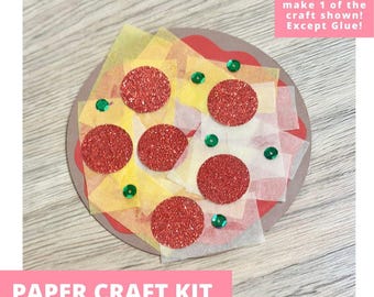 Tissue Paper Pizza Paper Craft Kit, Pizza Arts & Crafts Kit For Kids, Pizza Craft Kit, Pizza Party Favors, Pre-Cut Crafts