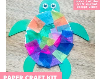 Tissue Paper Turtle Paper Craft Kit, Turtle Arts & Crafts Kit For Kids, Turtle Craft Kit,  Turtle Party Favors, Pre-Cut Crafts