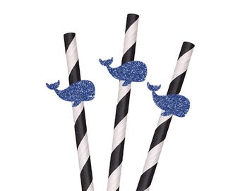 Glitter Whale Party Straws - 10ct, Whale Table Scatter, Whale Party, Ocean Birthday, Sea Animal Party, Under The Sea, Baby Shower, Whales