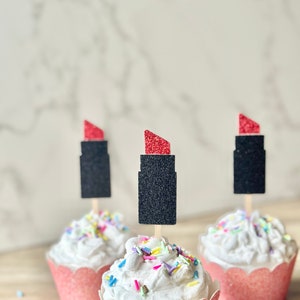 Gyufise 24 Pack Valentine's Day Cupcake Toppers - Glitter Twerk Heart Lipstick Picks, Bachelorette Party Decor - View #2