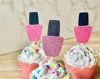 Glitter Nail Polish Cupcake Toppers, Spa Party, Glam Birthday, Salon Theme, Mani Pedi Party, Girl's Night, Beauty Party, Layered Toppers