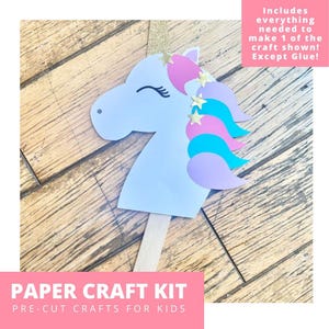 Unicorn Stick Puppet Paper Craft Kit, Unicorn Arts & Crafts Kit For Kids, Unicorn Craft Kit,  Unicorn Party Favors, Pre-Cut Crafts