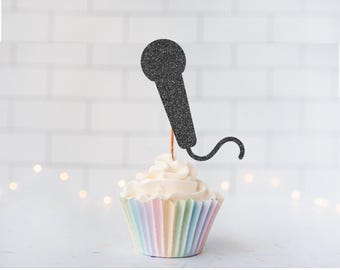Glitter Microphone Cupcake Toppers, Glitter Cupcake Toppers, Glitter Cake Topper, Glitter Party Decor, Event Decor