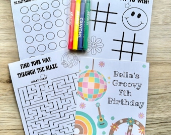 Personalized Groovy Bus Coloring Kit Favors, Groovy Party Coloring Book Favors, Groovy Bus Coloring Packs