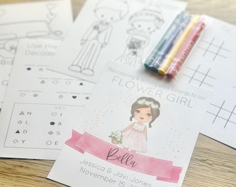 Personalized Wedding Kids Coloring Kit Favors, Wedding Flower Girl Coloring Kit for Kids, Wedding Ringbearer Coloring Kit for Kids