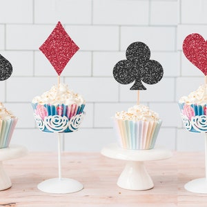 Costume de carte à jouer scintillant Décorations pour cupcakes, Décorations pour cupcakes scintillantes, Décoration de gâteau scintillante, Décoration de fête scintillante, Décoration d'événement