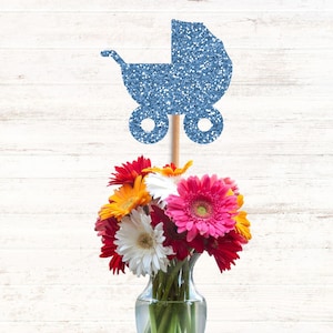 Glitter Baby Carriage Centerpiece Sticks, Glitter Table Decorations, Glitter Centerpiece Decor, Event Decorations