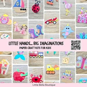 a collage of little hands, big imaginations paper craft kits for kids